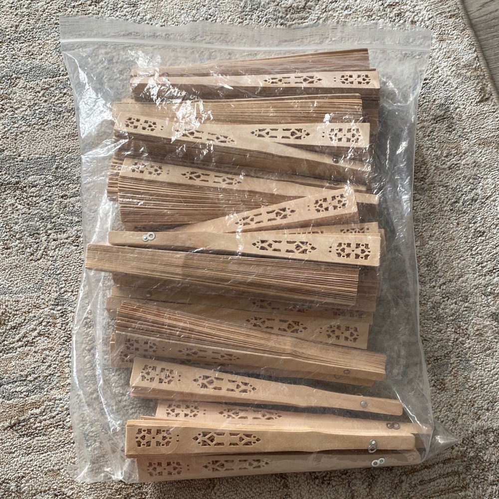 Wooden Handheld Folding Fans - Natural Brown (27) great for wedding